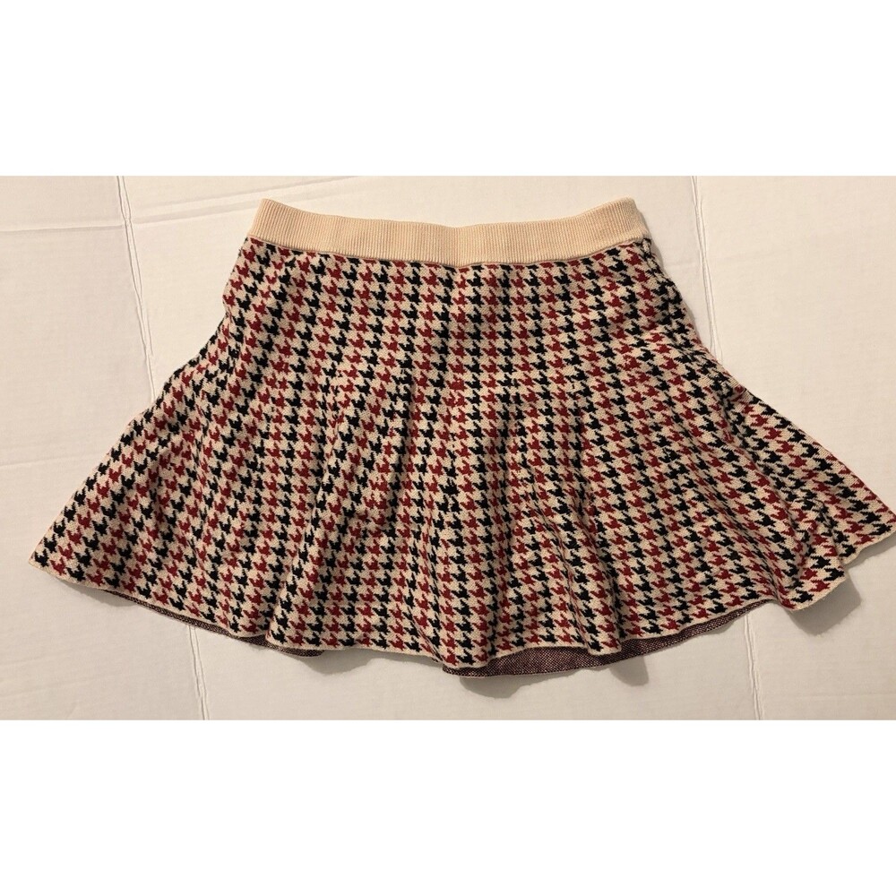 Rich & Famous Houndstooth Knit Skort S Preppy Academia Burgundy Khaki Black